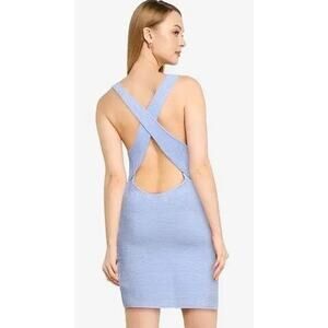 Abercrombie & Fitch Scuba Cross-Back Elevated Ribbed Knit Mini Dress Light Blue